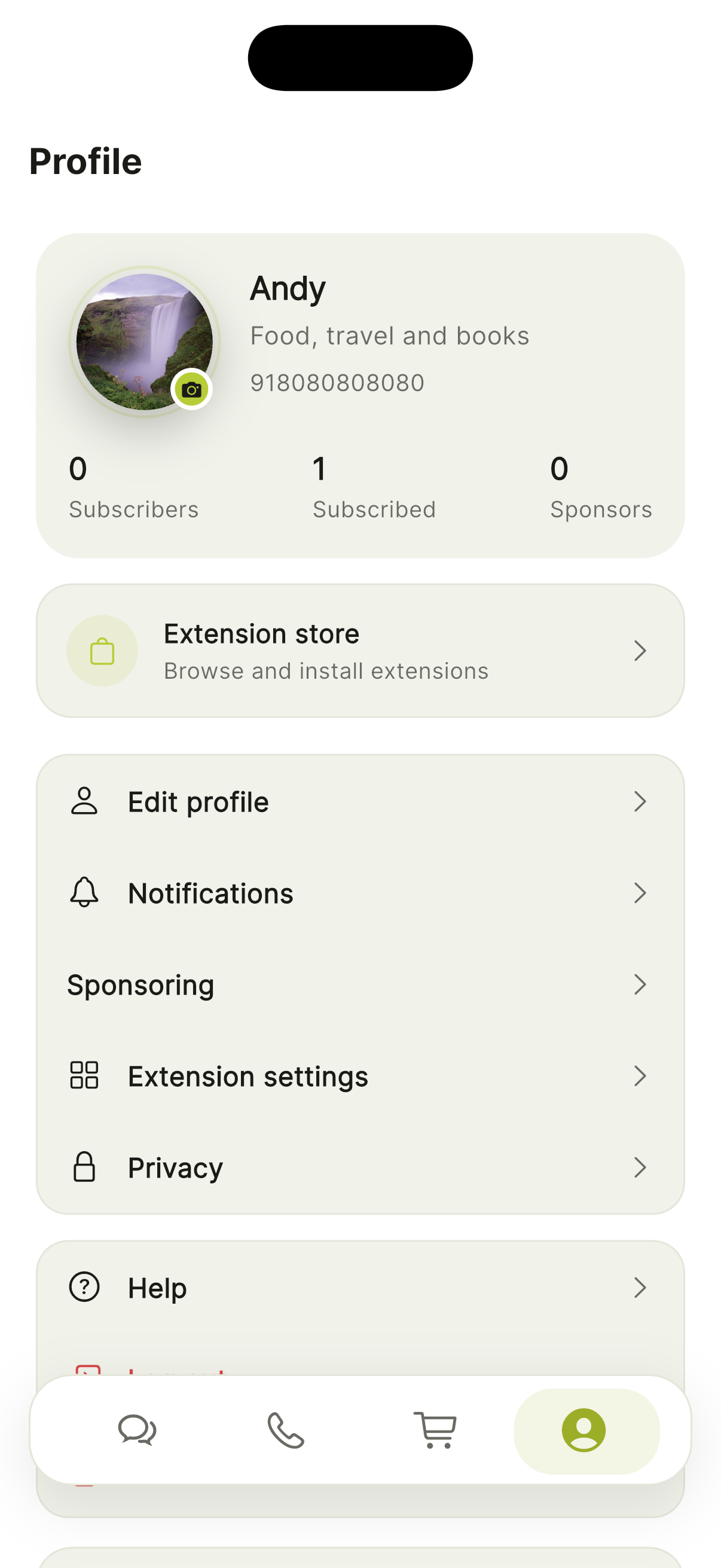 A PieChat creator profile with subscribers and sponsors